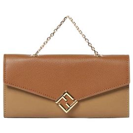 Fendi Diamond Chain Wallet Brown Leather Brown