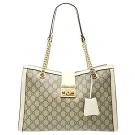 Gucci Canvas Medium Shoulder Bag with Padlock Brown