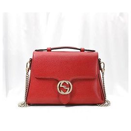Gucci Red Leather Interlocking Top Handle Small Chain Red