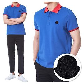 Moncler Farbblock-Polokragen mit Logo-Patch Blau