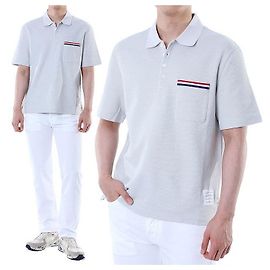 Thom Browne Polo de linho e algodão com três riscas (Gray) Marrom