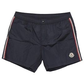Moncler Pantaloncini da bagno a righe con logo monogramma Multicolore