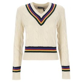 POLO RALPH LAUREN Cricket Pullover Creme Kaschmir Wolle Weiß