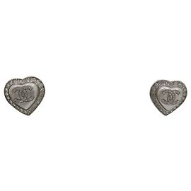 Chanel Pendientes de corazón de cristal plateado Plata