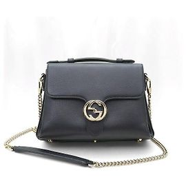 Gucci Black Leather Interlocking Top Handle Small Chain Black