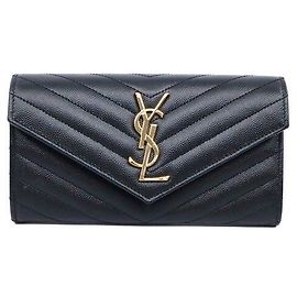 Autre Marque Large Monogram Flap Wallet in Black Textured Matelassé Black