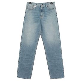 Gucci Washed Denim Pants with Leather Patch Logo Blue