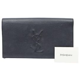 Autre Marque Leather Clutch Dark Navy Blue