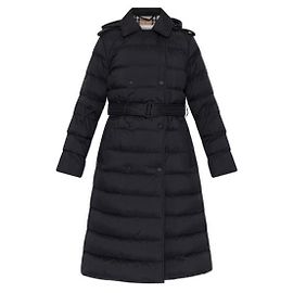Burberry Giacca lunga trapuntata con cappuccio in nylon Nero Nero