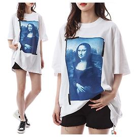 Off White Oversized T-Shirt für Damen mit Mona Lisa Print Weiß