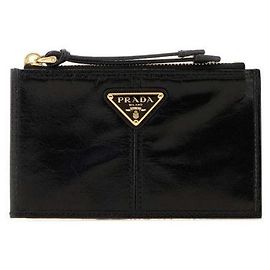 Prada Zipper Leather Card Holder Black