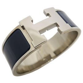 Hermès Bracciale Click Clack Navy con Logo Argento Blu