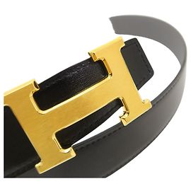 Hermès Wendbarer Ledergürtel Matte Black Gold Schwarz
