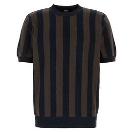Fendi Silk Cotton Stripe Sweater Blue