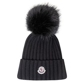 Moncler Wollmütze mit Bommel Schwarz