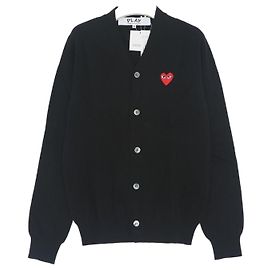 Comme Des Garcons Cardigã de lã com decote em V e logo de coração vermelho Vermelho