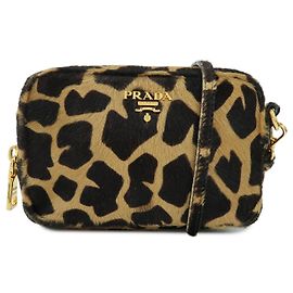 Prada Camera Printed Calf Hair Small Marrom