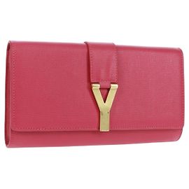Autre Marque Saint Laurent Chyc Clutch Leather Pink
