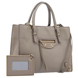 Balenciaga Papier A4 Zip Around Classic Studs Leather Mini Bege