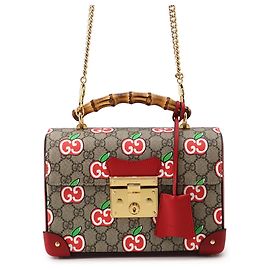 Bolsa de mão Gucci GG Apple Padlock em couro Bamboo Multicor Bege