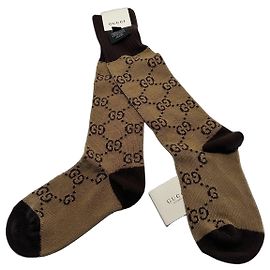 Gucci Lange Socken GG-Muster Beige Braun Braun Kamel