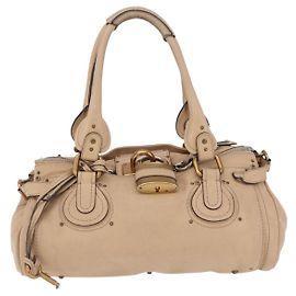 Chloé Chloe Paddington Lock Leather Medium Beige