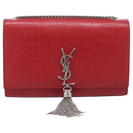 Autre Marque Saint Laurent Classic Monogram Crocodile Embossed Leather Medium Rosso