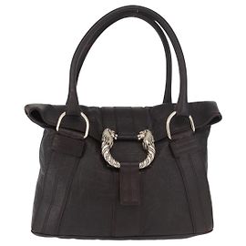 Bulgari Bvlgari Leoni Top Handle Leather Medium Marrom