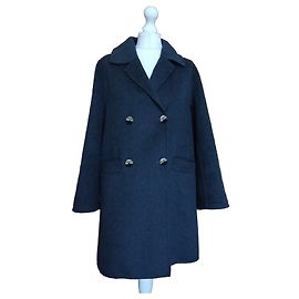 Ganni Grey Double-Breasted Wool Coat Grey
