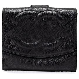 Black Chanel CC Caviar Compact Wallet Small Wallets Black