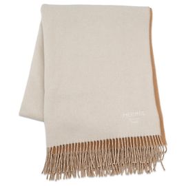 Hermès Estola de cachemira doble cara Hermes Blanco Camello