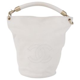 Chanel Vintage CC Handle Bucket Leather Large Branco