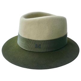 Maison Michel Beige and Khaki Green Wool Felt Fedora Green