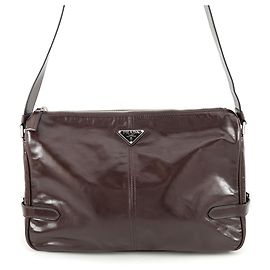 Bolsa de Ombro Prada em Couro Castanho Escuro Castanho escuro