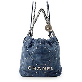 Chanel 22 Mini Denim Handtasche Blau