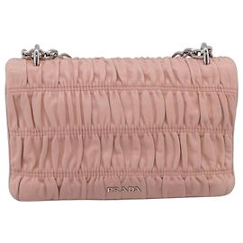 PRADA Bolsa de Ombro com Corrente em Couro Rosa Prata Auth 210425V - Jerrillo Outro
