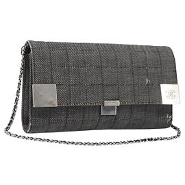 CHANEL Bolsa de Ombro Choco Bar com Corrente Canvas Cinza Prata CC Auth 213438 - Jerrillo Outro