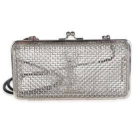 Autre Marque Saint Laurent Silver Metallic Brass Lambskin Monogram Cassandre Cage Otro