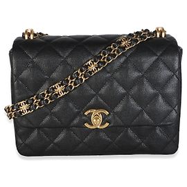 Borsa Chanel Small Coco First in pelle caviar matelassé nera Nero