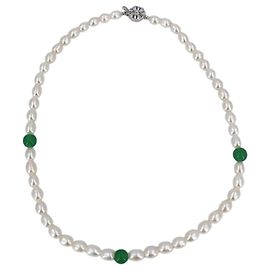 Autre Marque Colar de pérolas de água doce Vintage White 7mm com vidro de jade verde 43cm Branco