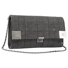 CHANEL Choco Bar Chain Shoulder Bag Canvas Gray Silver CC Altro