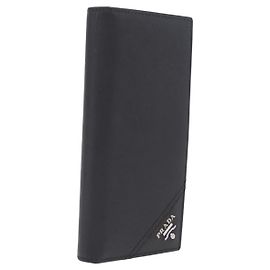 PRADA Long Wallet Safiano Leather Black Silver Other