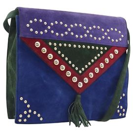 Autre Marque Saint Laurent Bolsa de Ombro Studs Camurça Azul Tom Dourado Outro