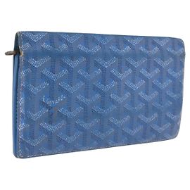 Goyard Herringbone Long Wallet PVC Leather Blue Silver Other