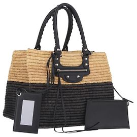 Balenciaga Hand Bag Raffia Beige Silver 339560 Altro