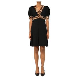 Dolce & Gabbana Robe noire col V avec bordure léopard Autre