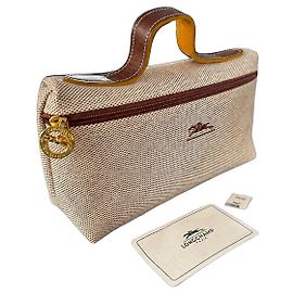 Longchamp Sac Vanity Toile e Couro Bege Marrom Bege