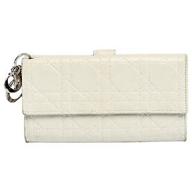 Dior Carteira longa vintage acolchoada Cannage branca Outro