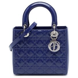 Dior Blue Medium Patent Cannage Lady Dior Bleu Autre