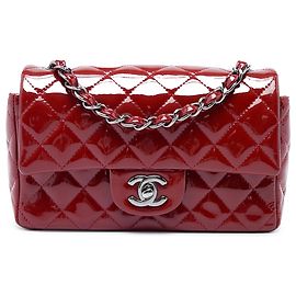 Chanel Red Mini Rectangular Classic Patent Single Flap Roja Burdeos